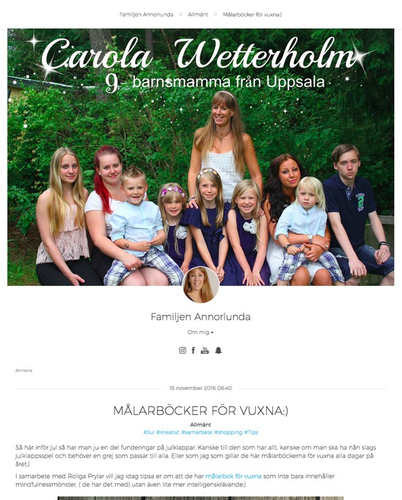 Carola Wetterholm - Samarbete med RoligaPrylar.se